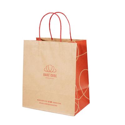 China Recyclable Custom Design Logo Recycle Food Delivery Carrier Bag Kraft Fancy Shopping Paper Bag With Handle for sale