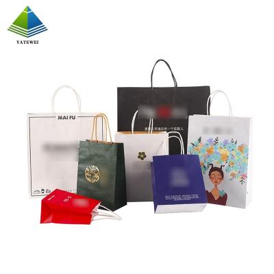 China Recycled Materials Logo Printed Grocery Shopping Packaging Brown Custom Gift Wrapping Paper Bag With Handles for sale