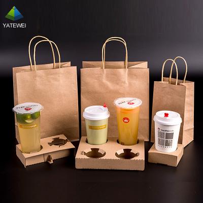 China Recyclable Customized Beverage Milk Tea Bags Take Away Disposable Food Bag Kraft Paper Bag for sale