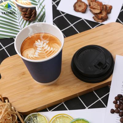 China 4oz 8oz 12oz Wall Disposable Gold Foil Double Stamping Custom Logo All Black Hot Paper Coffee Cup With PS Lid for sale