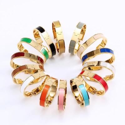 China Trendy fashion high quality hot sale popular jewelry for women 316L stainless steel H bracelet enamel colorful bangle for sale