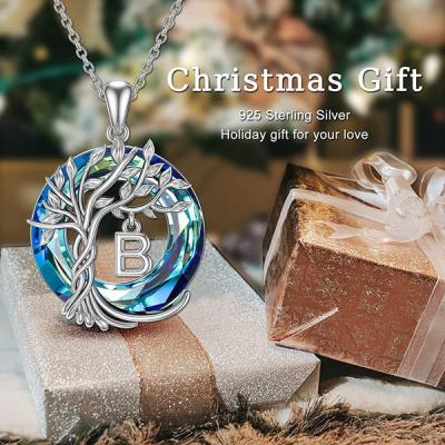 China TRENDY 925 Sterling Silver with A-Z Initial Letter Tree of Life Women's Necklace Birthday Christmas Pendant Gifts for sale