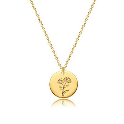 China TRENDY Mom Birthday Gift Birth Flower Necklace 18k Gold Engraved Custom Floral Pendant Necklaces For Women for sale