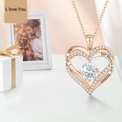 China TRENDY Silver Rose Gold Initial Letter Heart Pendant Necklace With Cubic Zirconia Personalized Birthday Christmas Gifts For Wife Mom for sale