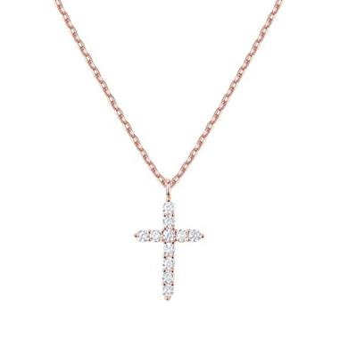 China TRENDY 14k Gold Diamond Cross Necklace with Gold Chain, Religioius Jewelry Mother's Day Gifts for Women for sale