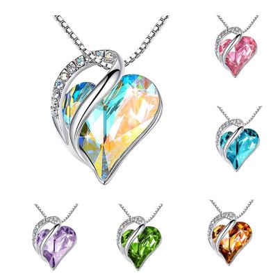 China TRENDY Silver Plated Infinity Love Heart Pendant Necklace with Birthstone Crystals Birthday Mother's Necklaces for Women for sale