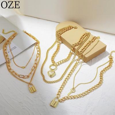 China TRENDY Layered Heart Necklace Handmade Pendant 18k Gold Plated Gold Choker Arrow Tasty Bar Layering Long Necklace For Women for sale