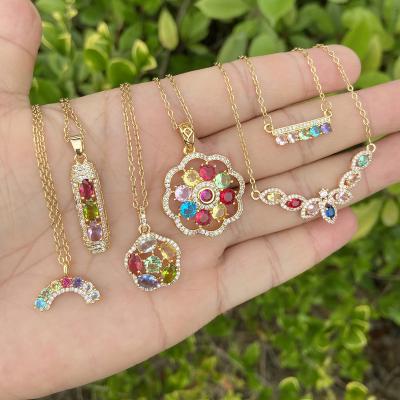 China Zircon Pendant Gem Necklace Gift of Crystal Flower Necklace Zircon Gold Flower Necklace CLASSIC Korean Flower For Her for sale