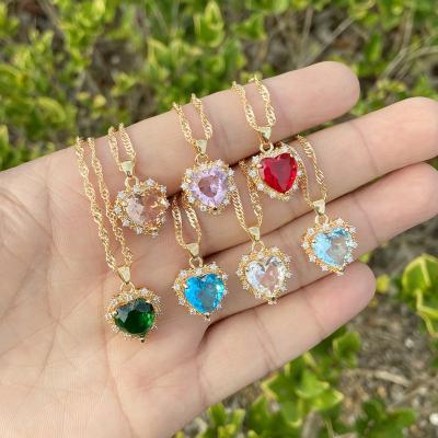 China CLASSIC 18K Gold Filled Crystal Heart Pendant CZ Love Necklace For Women for sale