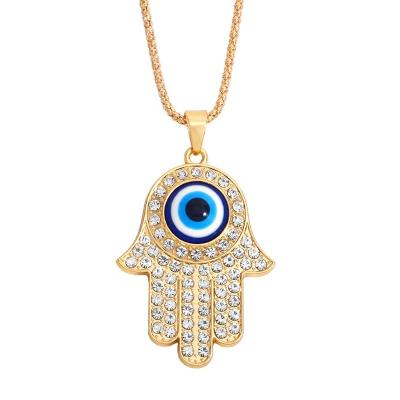 China TRENDY Evil Eyes Hamsa Hand Necklace 14k Gold Plated Third Tasty Pendant Necklace Women Blue Eye Gold CZ For Women Girlfriend Mom for sale