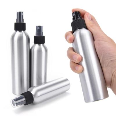 China Hot Sale 30ml-500ml Cosmetic Empty Refill Metal Mist Spray Silver Aluminum Bottle With White Black Mist Sprayer for sale