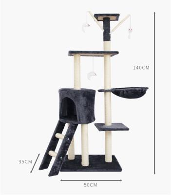 China High Quality Solid Multi Tier Cat Scratching Tree Indoor Tall Stocked Cat Scratching Platform Tree Jumping Tree With Swinging Ball for sale