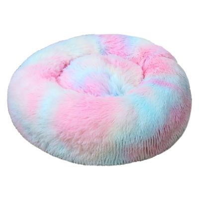 China Wholesale Non-slip Rainbow PP Cotton Stocked Colorful Gradient Color Tie Dye Washable Dog Cat Nest for sale