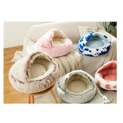 China New Design Artificial Fur Half Pack Cat Nest Non Slip Donut Winter Modern Washable Warm Plush Partially Enclosed Cat Sofa Nest Stored for sale