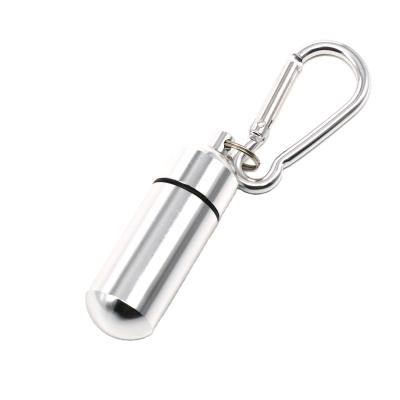 China Small Medicine Pill Aluminum Waterproof Case Time Capsule Seal Bottle Key Chain Essential Container For Outdoor Sport for sale