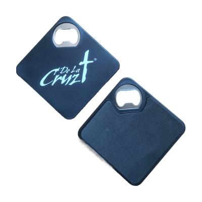 China Low moq workable for custom logo printing ABS and stainless steel beer opener coaster magnetic hard plastic promotional bottle opener for sale