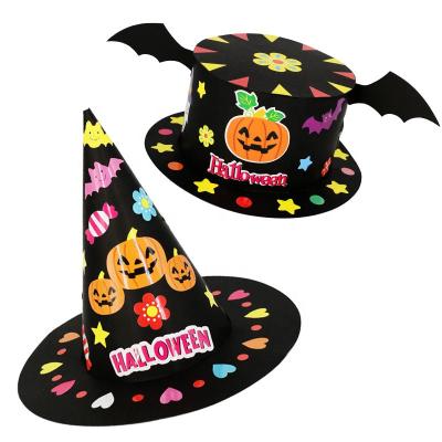 China Best Safe Selling Cute Fashion Pointed Hat Cartoon Pattern Stickers Party Children Dress Up Creative DIY Halloween Hats for sale