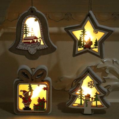 China Factory Price Safe Party Lighted Creative Home Hanging Wooden Pendant Ornaments Electronic Decorations Christmas Tree Pendant for sale