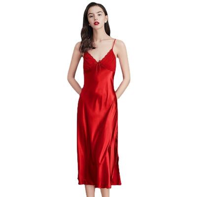 China Hot QUICK DRY Lady's Summer Ice Silk Long Hot Plus Size Nightgown Halter Pajamas Sale Style Home Wear for sale