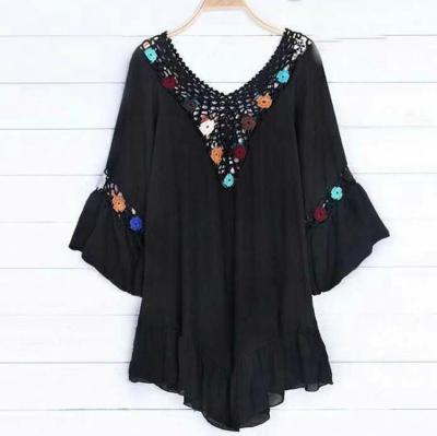 China New Fashion Breathable Hot Sale Summer Neck Pattern Lady Lace Blouse Beach Handmade Dress for sale