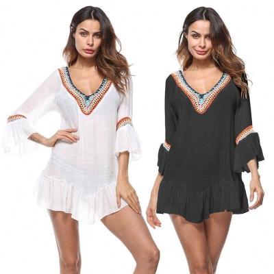 China Breathable Hot Sale Fancy Short Sleeve Transparent Women Lace Up Blouse Beach Tops Woman Blouses for sale