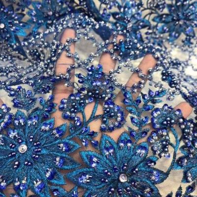 China 2020 Sustainable New Arrival 3D Beaded Embroidery Bridal Lace Fabric For Wedding Dress for sale