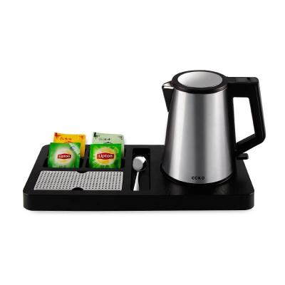 China With 1 Stainless Steel Water Drainer To Keep It Dry CCKO Hotel Kettle Tray Black ABS Electric Tea Tray Welcome Tray Set for sale