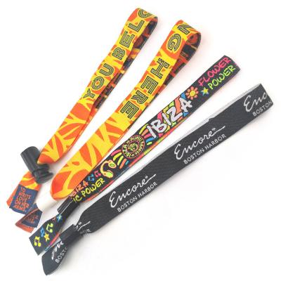 China Festival Waterproof Custom Cloth Woven Wristbands With Plastic Lock Closure for sale