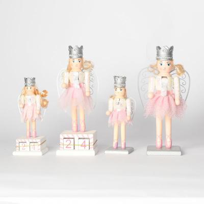 China 26CM Wooden Crafts Nutcracker Queen of Lovely Christmas Decorations Home Furnishings Pink Cartoon Wooden Fairy for sale