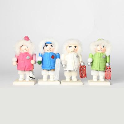 China 18CM Puppet Wooden Trinkets Down Cute Wooden Nutcracker Skiing Costume Decorations for sale