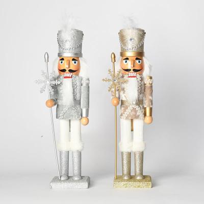 China 38CM Wooden Craft Wooden Silver King Snow Ice Nutcracker Model for sale