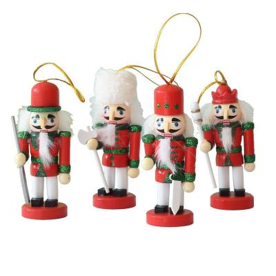 China 10CM Nordic Wooden Ornament Set Christmas Tree Puppet Soldier Puppet Nutcracker Style Pendant Nutcracker for sale