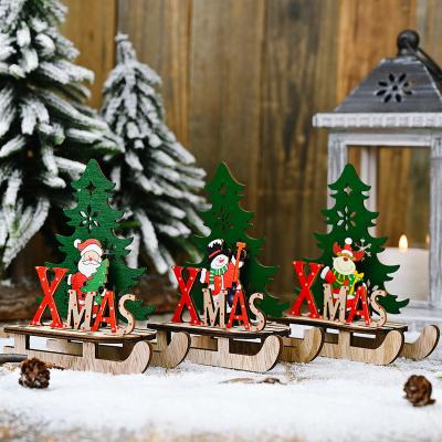 China Old Man Wooden Snowman Sleigh New DIY Christmas Decoration Wooden Christmas Ornaments for sale