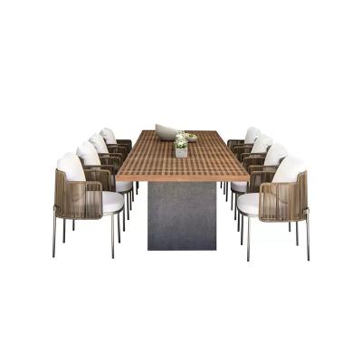 China Weather Outdoor Furniture Simple Design Luxury Dining Table Wood-tabletop Aluminium Frame Rectangular Dining Tables for sale