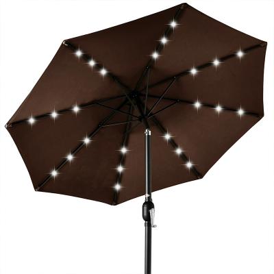 China Sun Wind Rain Proof Beach Patio lighting big restaurant garden solar led parasol outdoor aluminum frame umbrella for sale