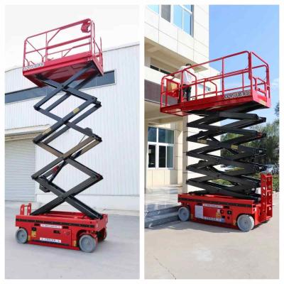 China Electric Self Propelled Scissor Lift Red Scissor Lifter Platform 10m 12m for sale