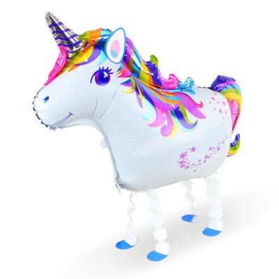 China Hot Selling Unicorn Walking Balloons Gift Toy Amazon Helium Holder Foil Animal Pet Balloons for sale