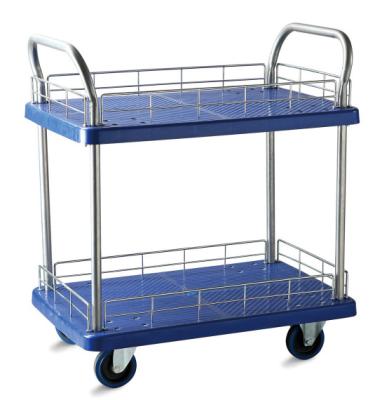 China New Design 150kgs Industrial Silent Fashionable Double Platform DLPO Plastic Hand Trolley for sale