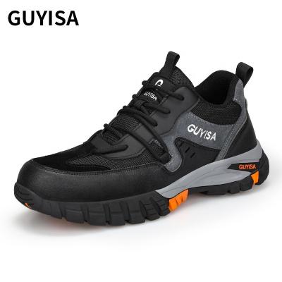 China GUYISA Outdoor Steel Toe Safety Shoes Fashion Microfiber Waterproof Leather Rubber Sole Steel Toe Wear Resistant Upper Safety Work Shoes for sale