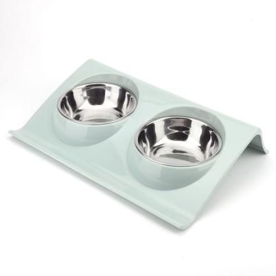 China Double stainless steel color pp macaron factory QIJI dog cat bowls NO-spillage viable direct wholesale resin station for sale