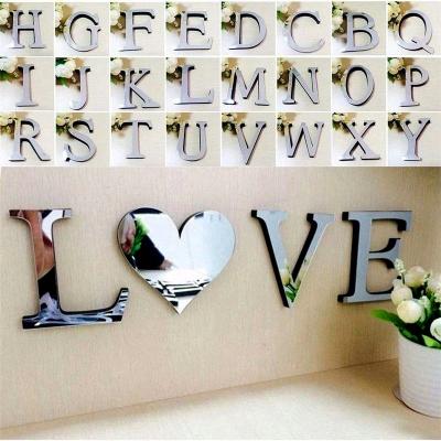 China Waterproof+Eco-friendly 26 English Letters Mirror Wall Stickers 3D Effect Acrylic Alphabet Words Mirrors Wall Sticker Decals DIY Home Art Decorations for sale