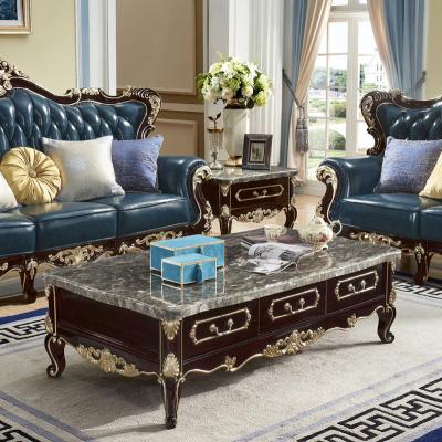 China High Quality European Luxury Artistic Carved Living Room Sofa Set Antique Design Solid Wood Leather for sale