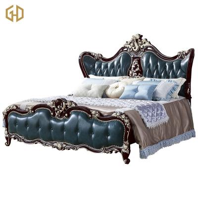 China European Royal Leather Cover Antique Solid Wood Storage Furniture Beds for sale