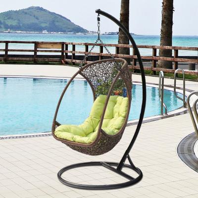 China Modern Outdoor Rattan Patio Metal Rattan PE Garden Furniture Hanging Egg Swing Chair for sale