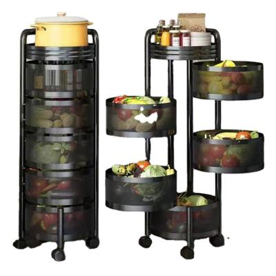 China Multi-functional Storage Kitchen Rotating Shelf 360 Degree Baskets Fruit Vegetable Storage Rack Floor Round Household Multi-function Shelf With Wheels for sale