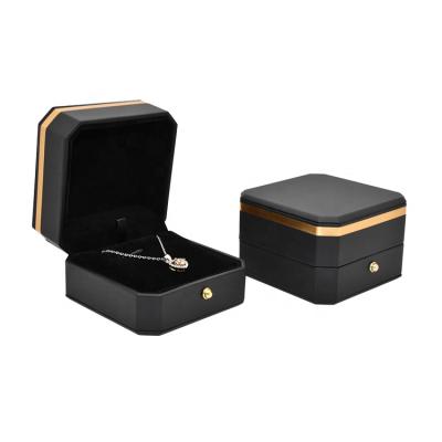 China Modern Luxury Wholesale Black Custom Logo Printed Velvet Leather Jewelry Box Necklace Boxes Gift Storage Packaging for sale