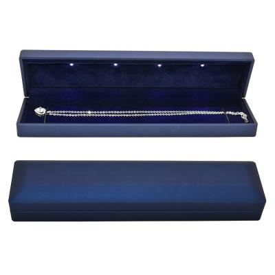 China Custom Jewelry Display Factory Wholesale Best Prices Packaging Plastic Painting Led Luxury Jewelry Packaging Blue Long Bangle Box for sale