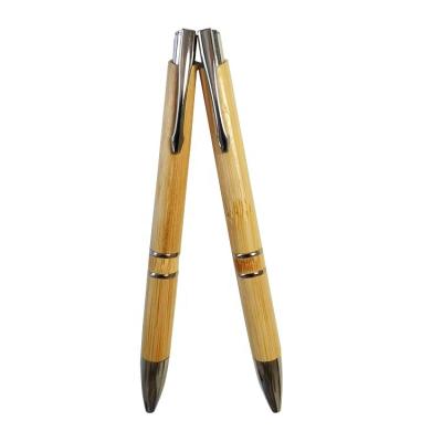 China Office & School Pen metal hook eco-friendly bamboo barrel ballpoint pen custom logo with 2 metal circles for sale