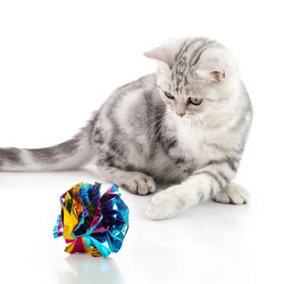 China Kitten Cat Toy Colorful Mylar Ring Paper Crinkle Snatch Ball Wrinkle Colored Balls Shiny Film Viable Pop Polyester for sale