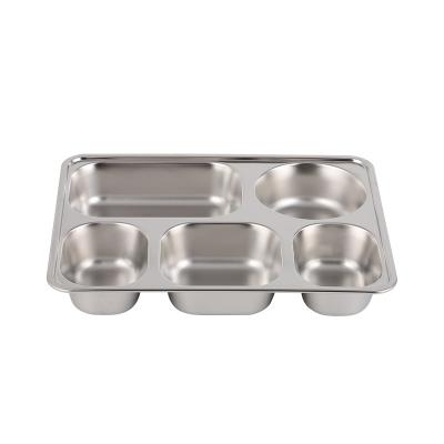 China Disposable outdoor military portable canteen food dish metal mess tray with 5 compartments for sale